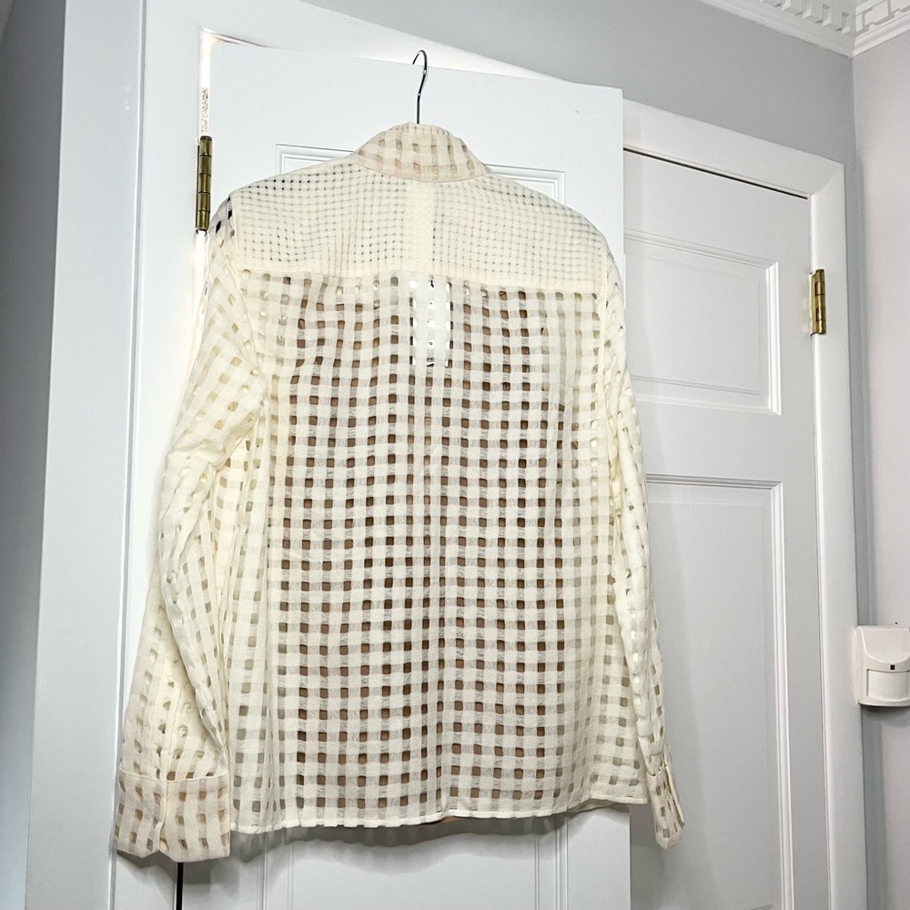 Akris Cream & Tan Wool Spring Blouse with Perforated Design - Picture 6 of 6